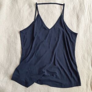 Navy flowy open back tank top, XL